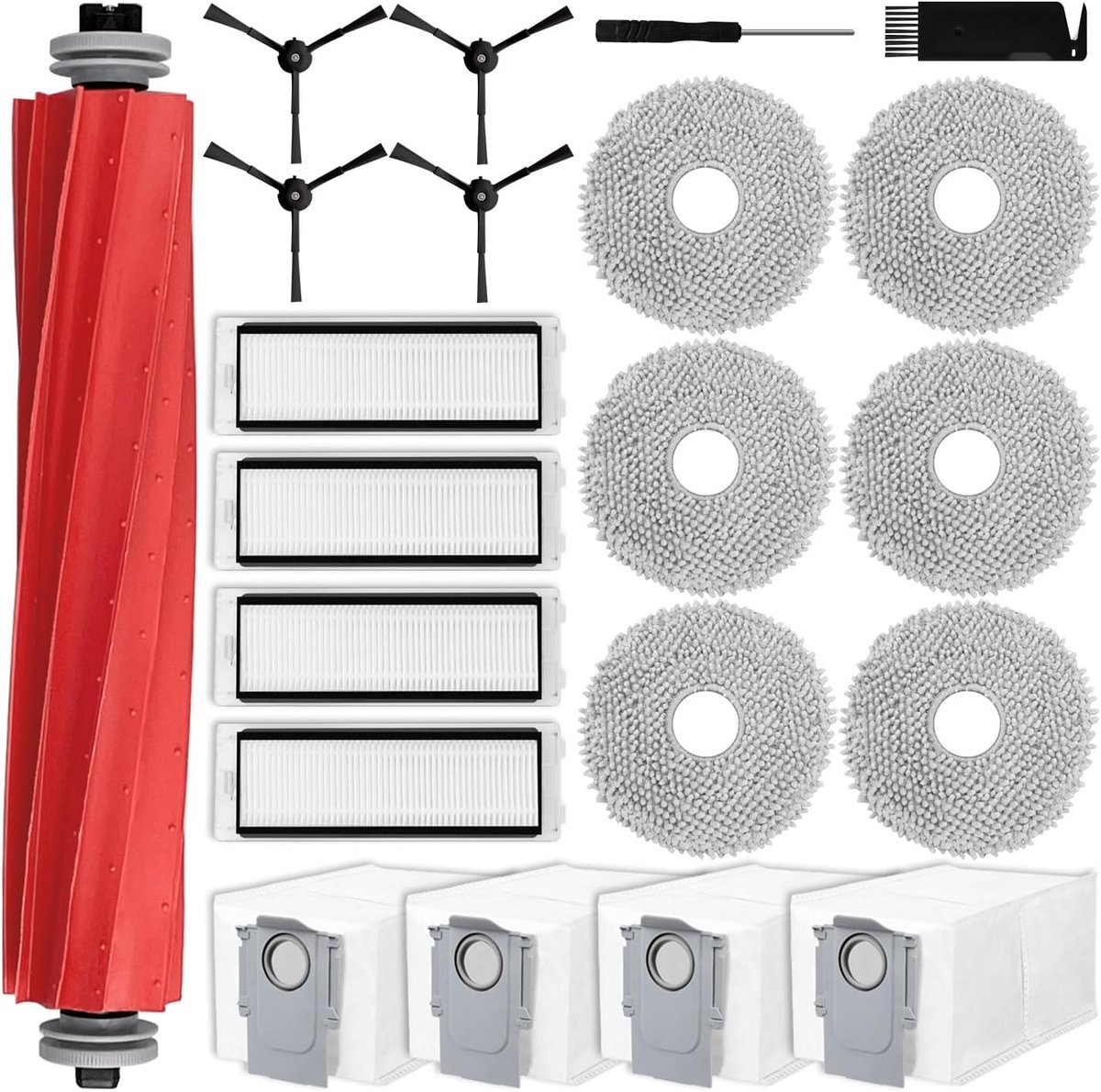 compatibel met Roborock Q Revo/Qrevo | stofzuigerrobot accessoires, 1 hoofdborstel, 4 zijborstels, 4 HEPA-filters, 6 reinigingsdoeken, 4 stofzakken