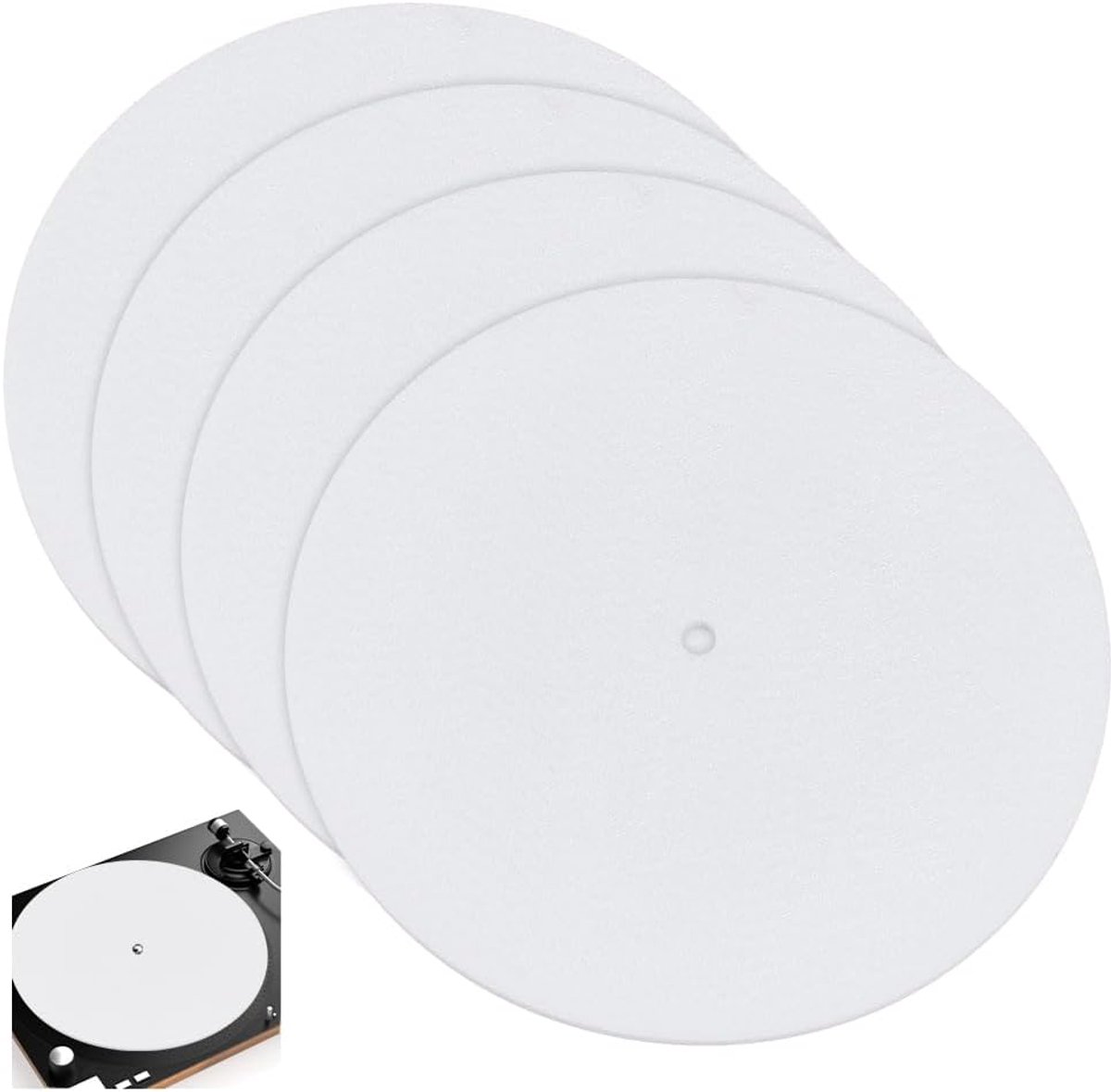 4 stuks draaitafel platter mat, 30 cm vilten platenspeler 3 mm mat draaitafel slipmat vinyl platenspeler mat voor thuis platenspelers, wit