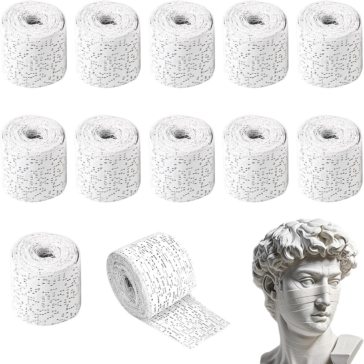 5 x 270 cm 12 rollen gipsverband Sneldrogend en huidvriendelijk Voor het met de hand vormen van gipsverbanden Diverse afdrukken Modelbouw