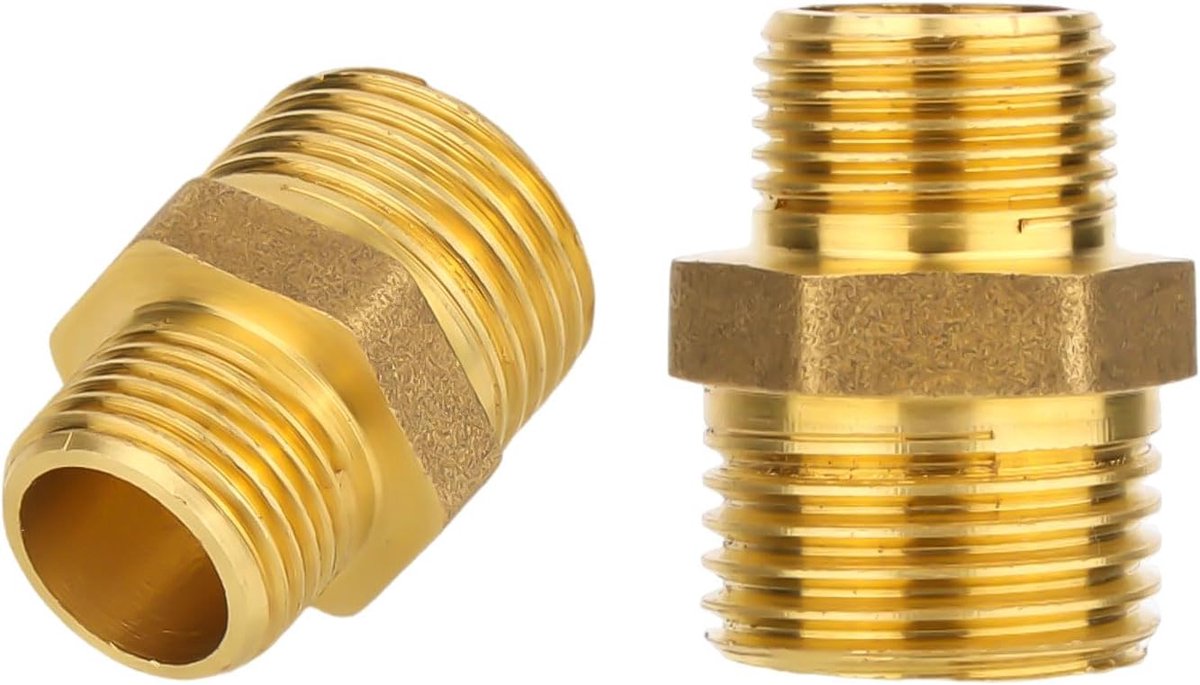 2st Messing Reducerende Zeskantnippel, 1/2" NPT x 3/8" NPT Buitendraad Pijpfittingadapters Recht Hogedrukslangconnector voor Gas Olie Water en Brandstoftoepassingen