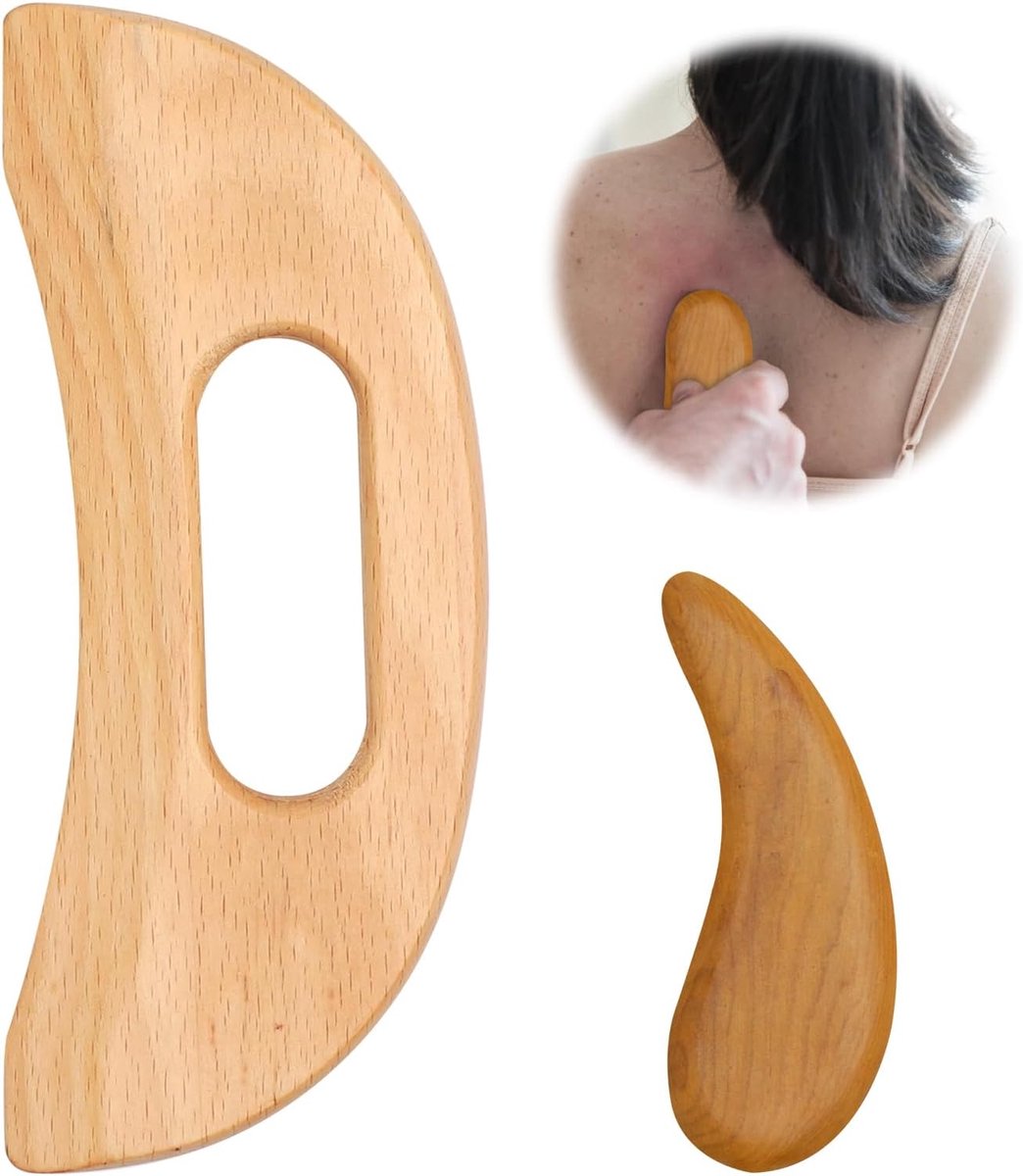 Massageapparaat van hout, Gua Sha Set voor lymfedrainage, Gua Sha-steen en massagegereedschap 2-delig Gua Sha Lichaamsset voor gezicht en lichaam Guasha voor drainage