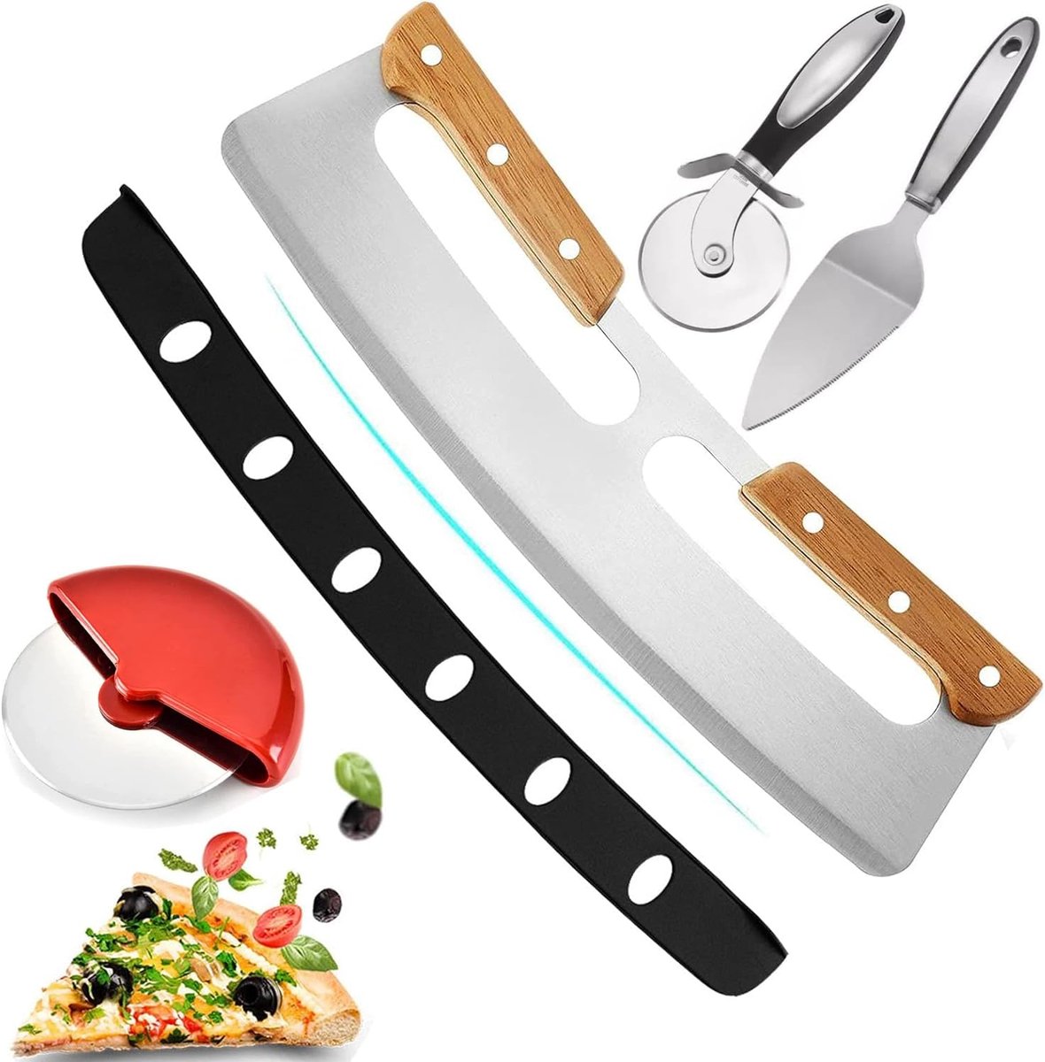 Pizzasnijder, roestvrij staal, met antislip handgreep, afdekking, ergonomische pizza-wiegmes, pizzasnijder, pizzaschaar voor pizza, cake, wafels, deeg