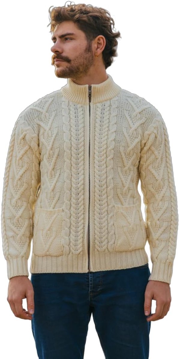 100% merinowol heren rits kabel gebreide winter warm vest trui met zakken in houtskool/legergroen