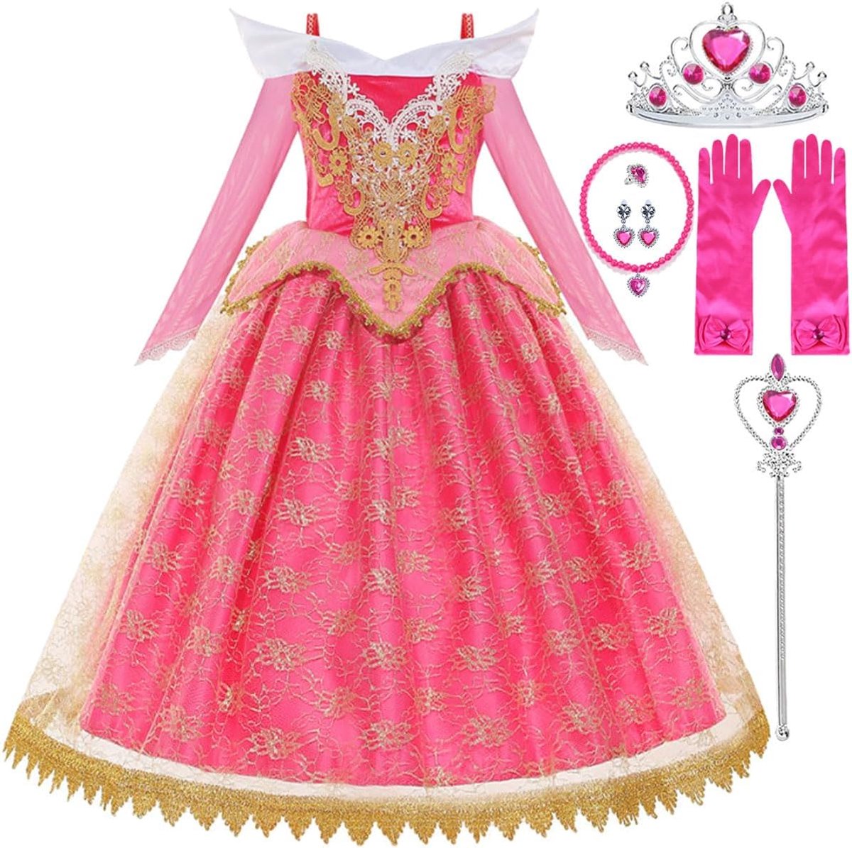 Aurora, maxi-jurk, prinses, mooi van hout, met accessoires