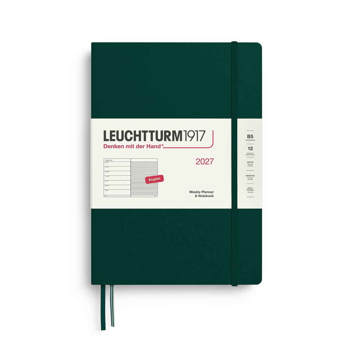 Leuchtturm1917 - 2027 - Weekly Planner & Notebook - B5 Composition 18x25cm - forest green - hardcover