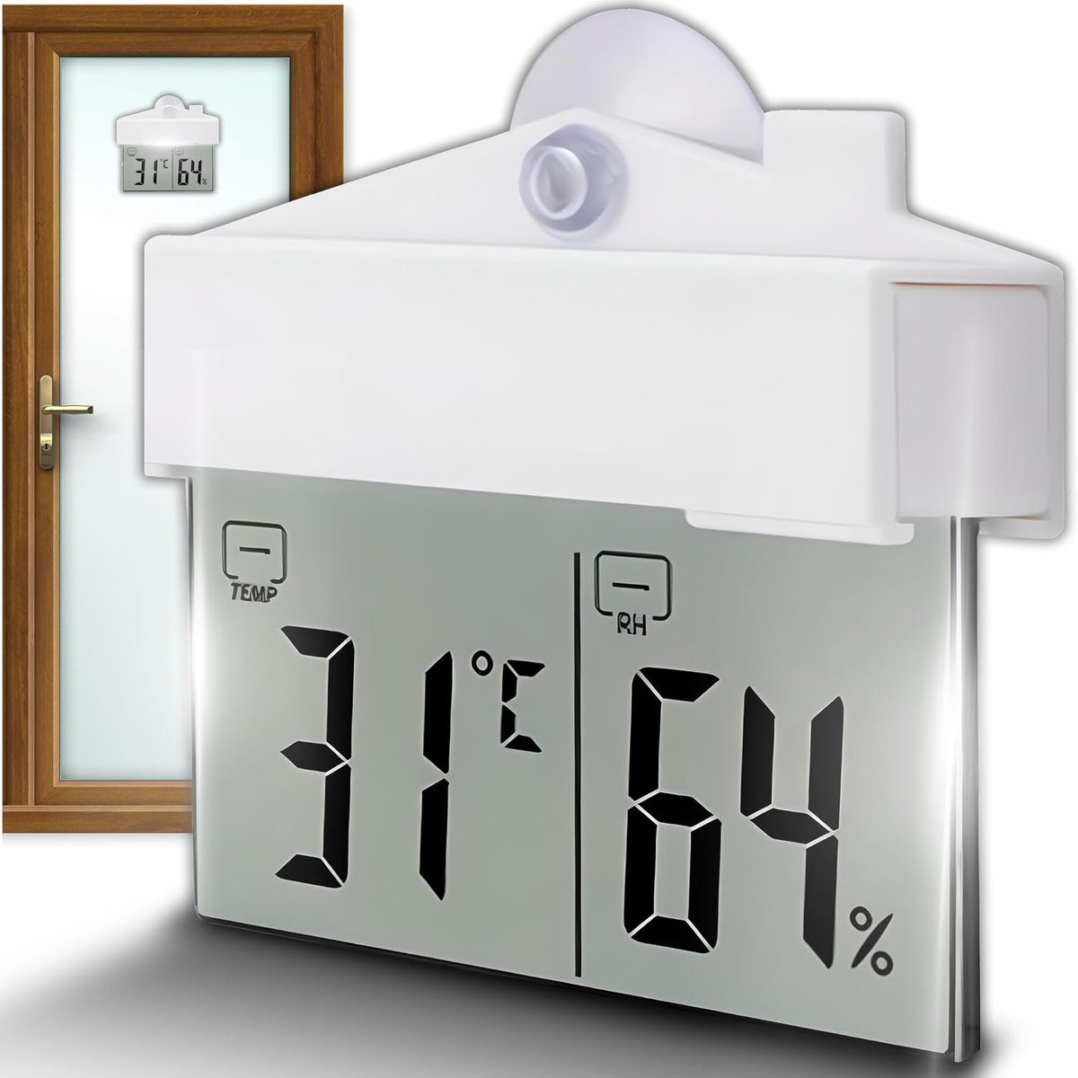 Digitale raamthermometer, 11 x 10 x 2,2 cm, buitenthermometer, 20 tot