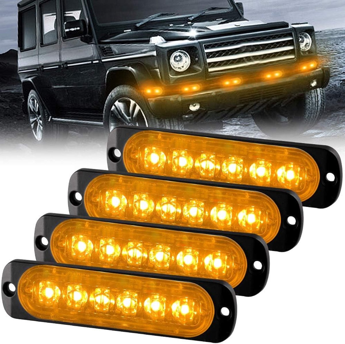 4PCS Sync-functie 6-LED 12W Emergency Hazard Strobe Warning Grille Working Light Bar voor 12-24V Car Vehicle Truck-veiligheid Knipperend baken Waarschuwingslicht (oranje)