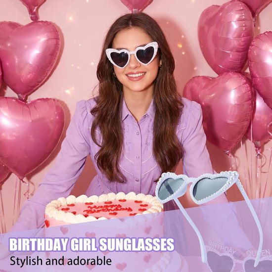 Zonnebril hart, zonnebril bruiloft hart zonnebril wit mode zonnebril hartvorm met parels JGA accessoires vrouwen voor bruiloft party reizen — afbeelding 4