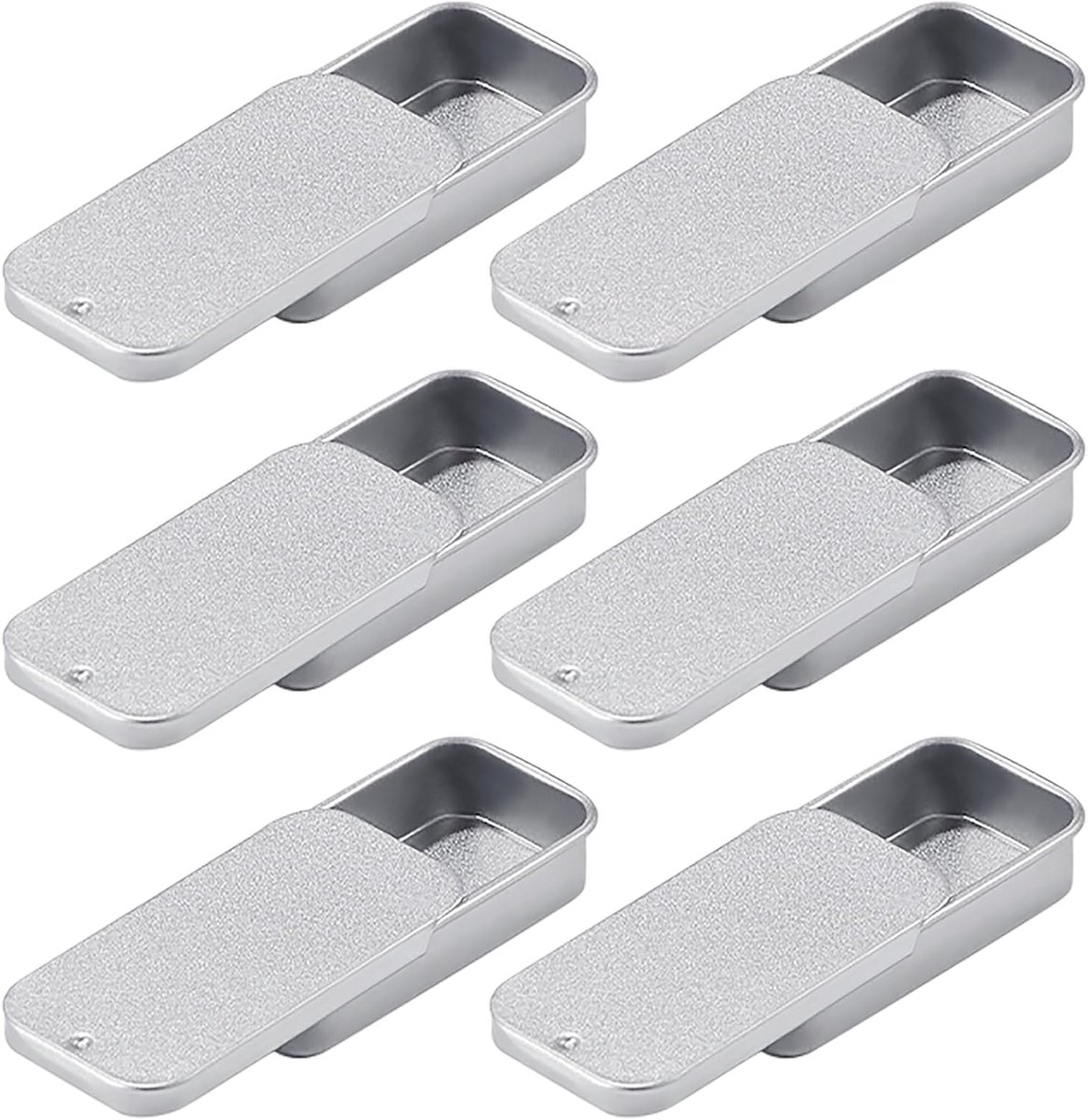 6 stuks kleine metalen blikjes met schuifdeksel, 50 x 25 x 10 mm
