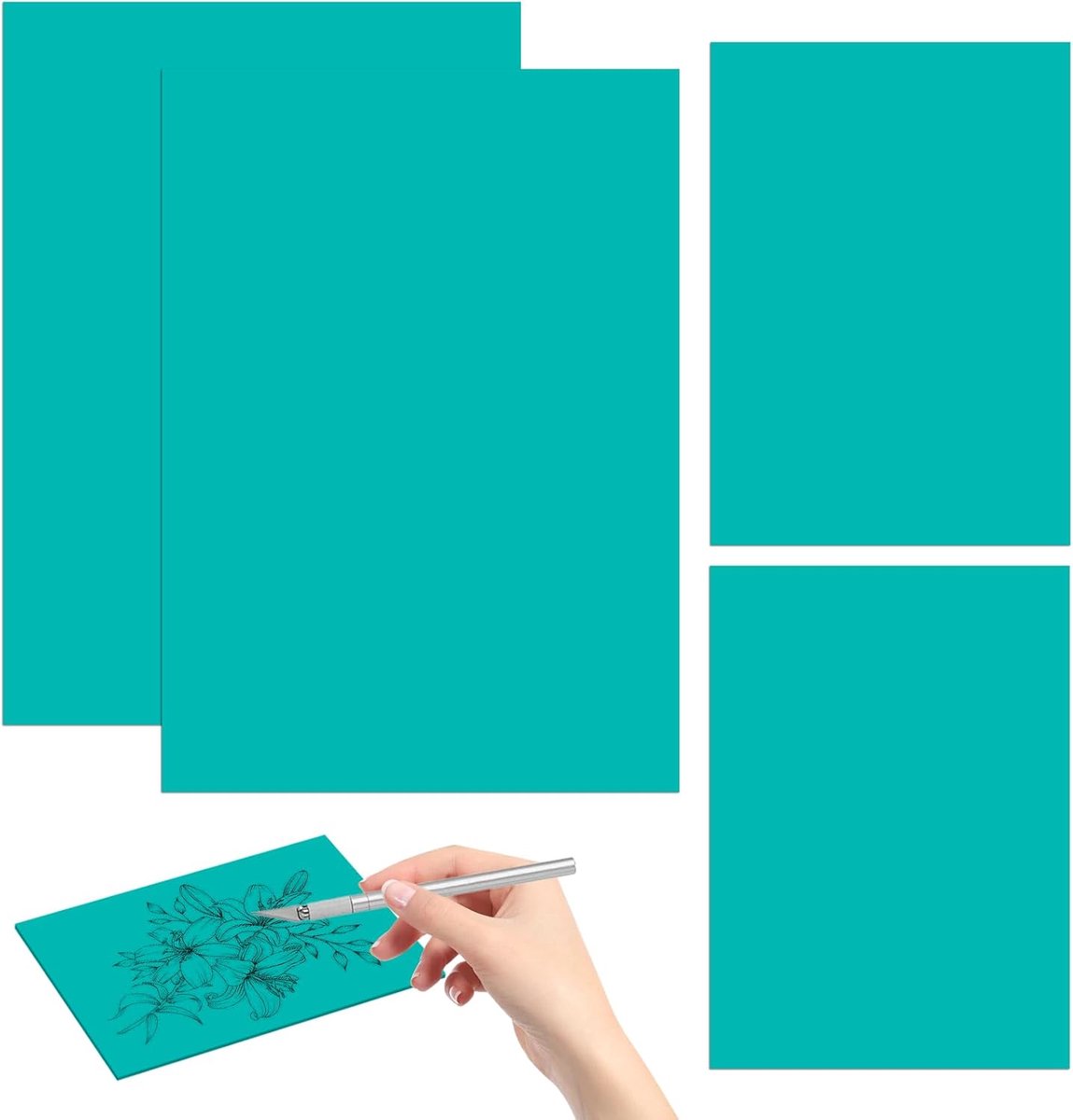 4 Stuks Linoleum Rubberblokstempel, 2 A5 + 2 A6 PVC | Rubber Linoleum Blokken, Groen Linoleumplaten, Linolsnijplaten, Linoldrukplaten voor Stempels, Knutselen en Drukprojecten