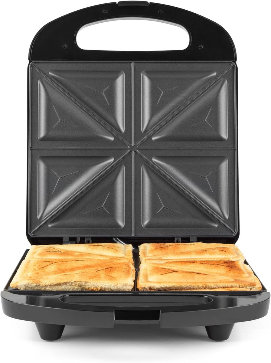 Sandwich toaster, 4 sneetjes, 1200 W Antiaanbakplaten, automatische