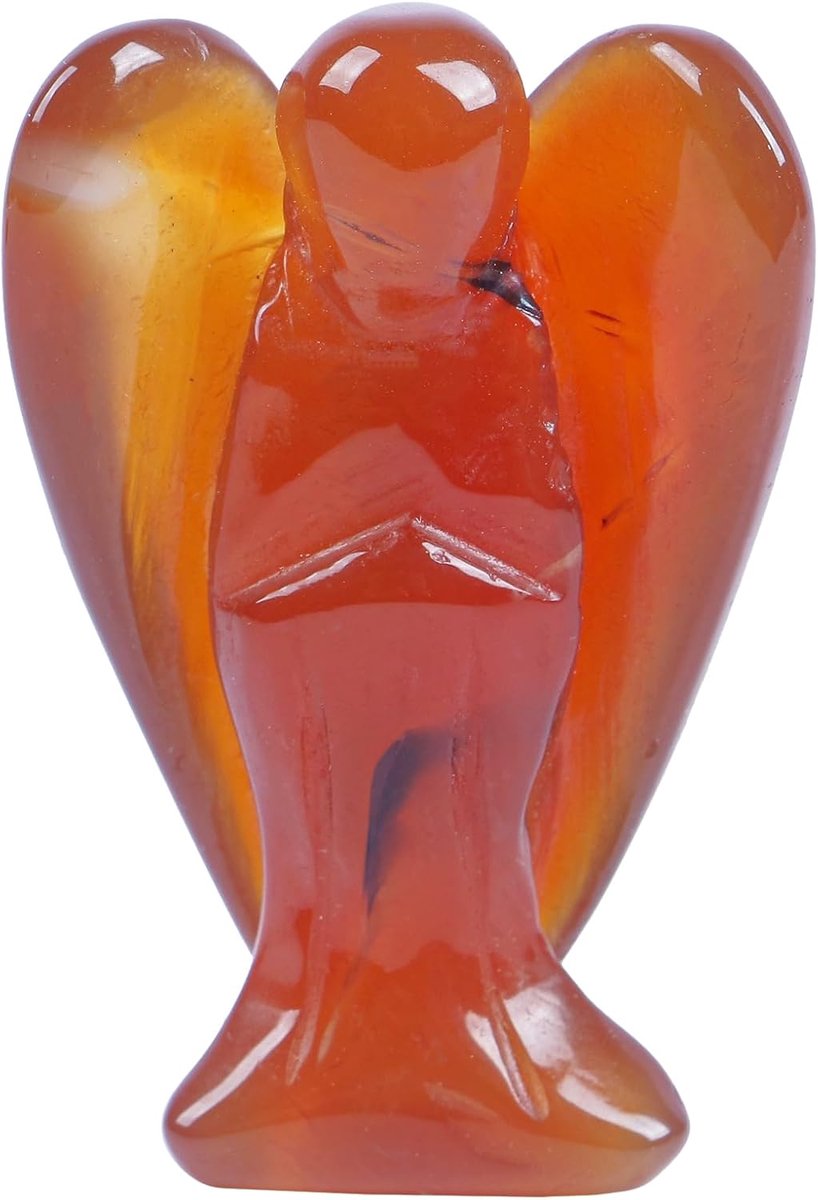 Carneool Wachter Engel Standbeeld, Handgesneden Steen Genezing Kristal Zak Figuren Decoratie, 5 cm