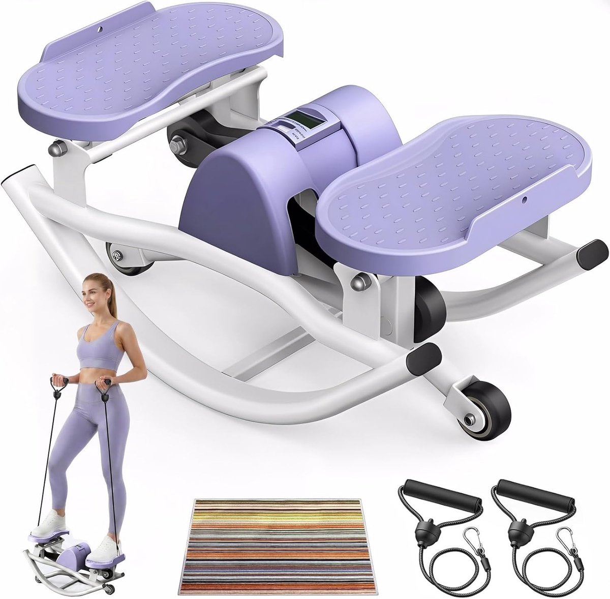 Steppers, 3D Motion Rocking Stepper voor thuis, stil, antislip, met weerstandsbanden voor full-body training