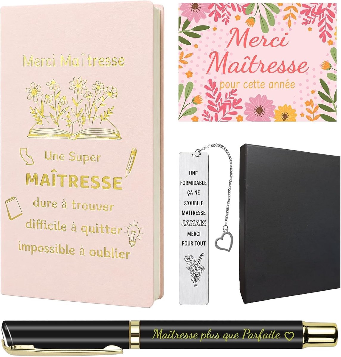 Cadeau voor leraren, 4 stuks, inclusief notitieboek, pen en bladwijzer, bedankjes voor het einde van het schooljaar, originele geschenken voor docenten
