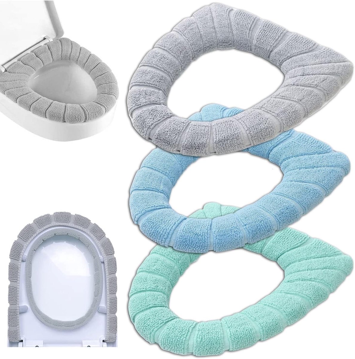 Zachte en dikke toiletbrilhoes, rekbaar en wasbaar, set van 3 stuks in willekeurige kleuren - ideaal voor comfort en hygiëne