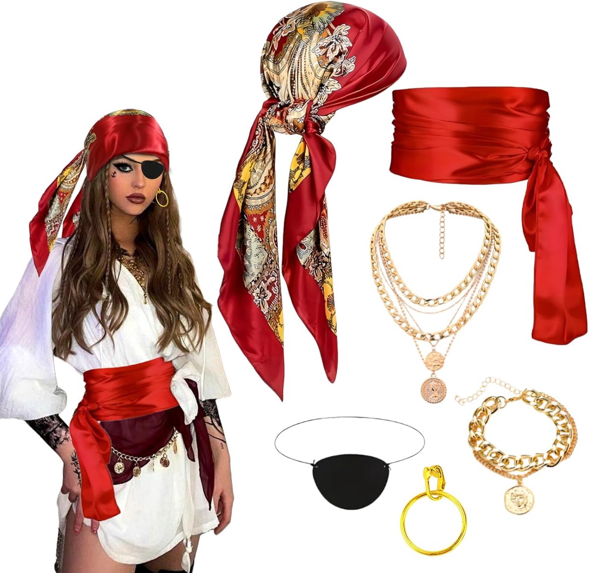 Piratenkostuum voor dames, 7 stuks, piratenkostuum voor dames