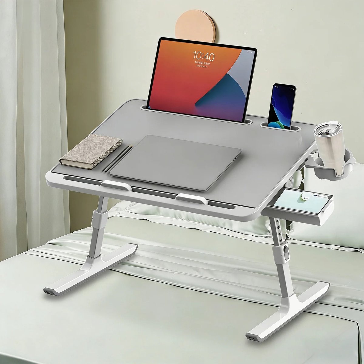 Archi Multifuncitonele Laptoptafel – Opvouwbare Laptopstandaard – Bekerhouder – Hoogte & Hoek Verstelbaar – Voor Bed, Bank & Thuiswerken