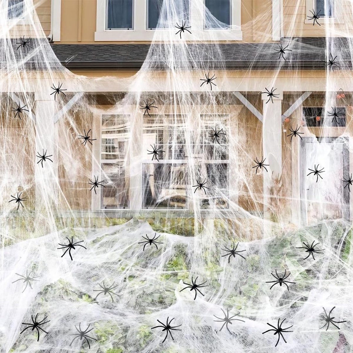 Halloween decoratie spinnenweb 200 g spinnenwebben Halloween decoratie outdoor met 50 stuks zwarte spinnen realistisch spinnenweb decoratie voor horror party tafel outdoor tuindecoratie