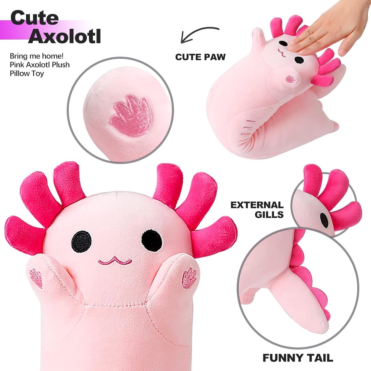 shownicer Knuffeldier, Axolotl, Kawaii salamanderkussen, opgevuld