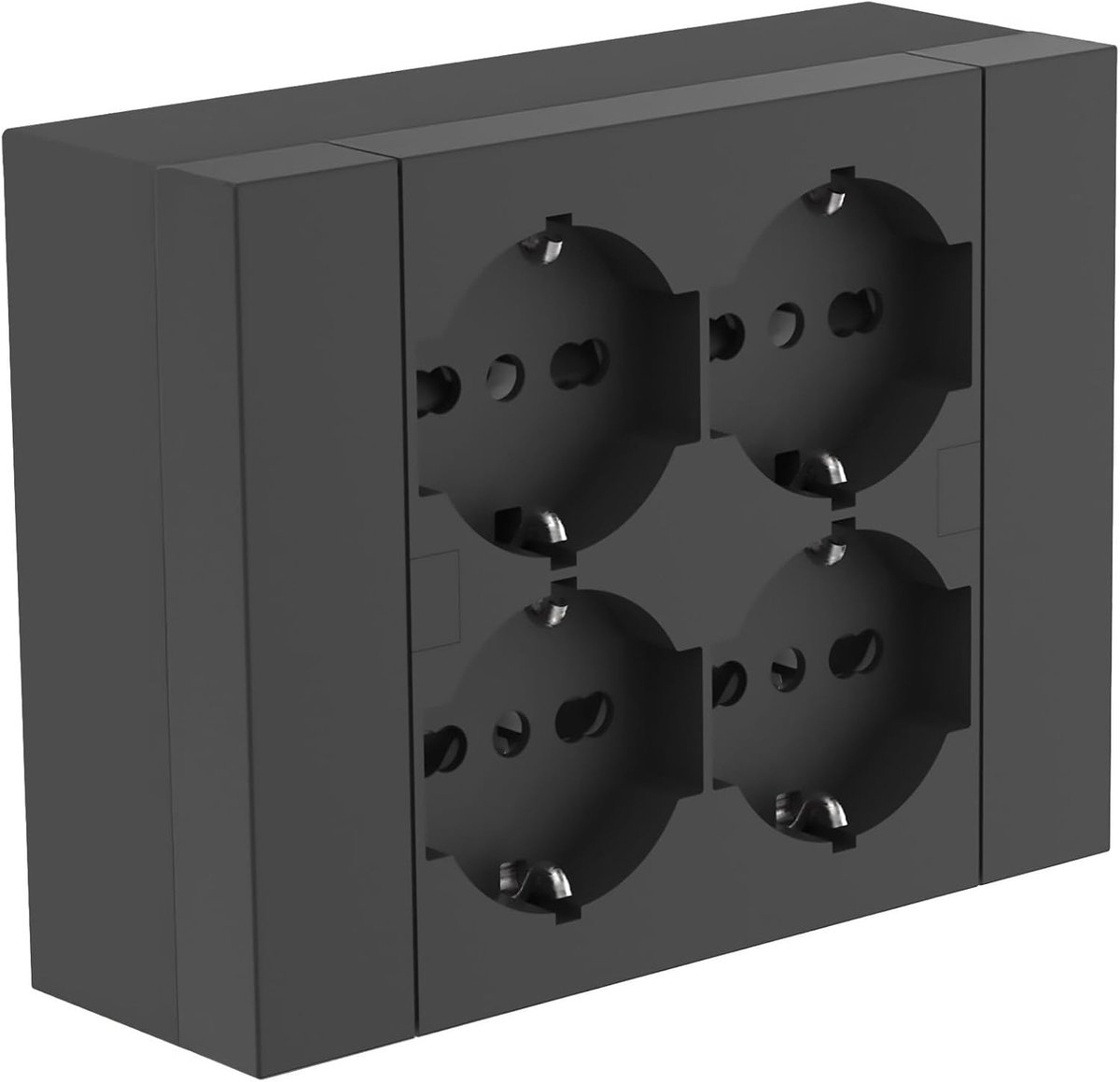22017 wandcontactdoos Quadra 4 universele stopcontacten, met houderbox voor oppervlakteinstallaties, compatibel met alle 3-voudige inbouwdozen (metselwerk of gipskarton)
