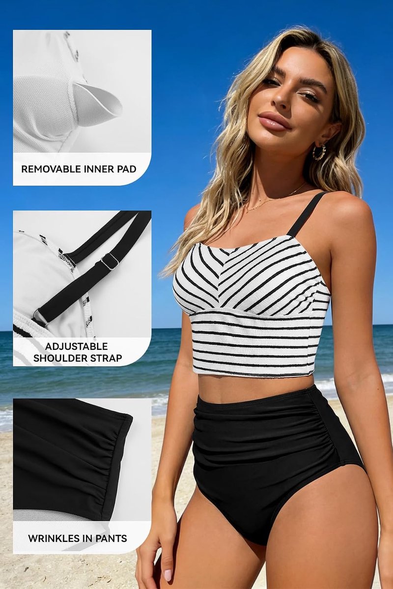 Dames tankini set tweedelig badpak buikweg plooien bikini gestreepte
