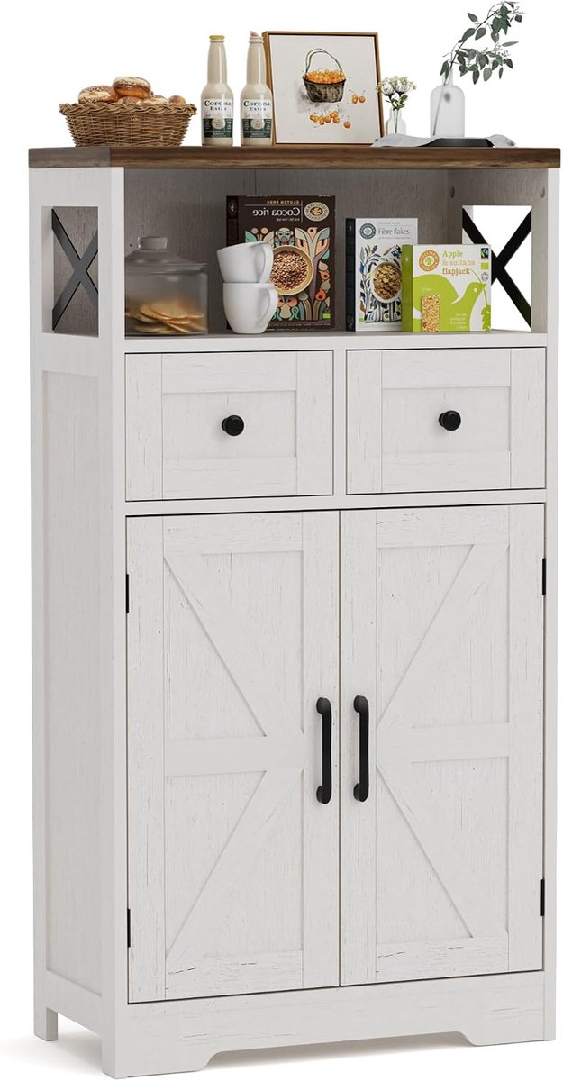 Home & Beyond® Sideboard met Laden en Open Vak - Keukenkast, Dressoir en Koffiebarkast - Wit - 58 x 29 x 108 cm