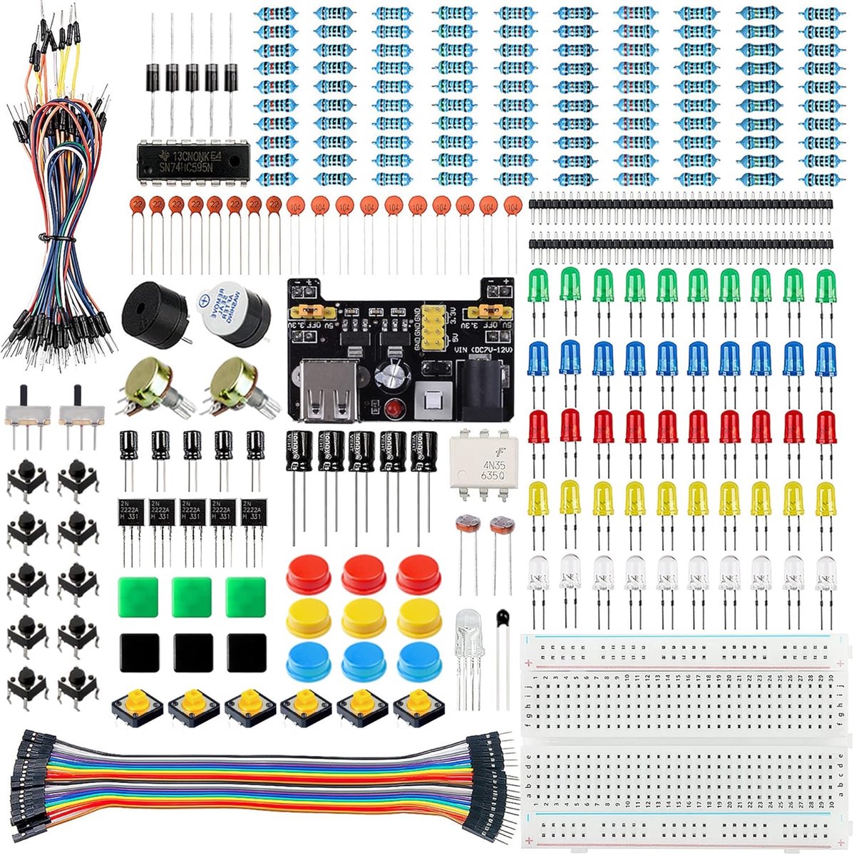 Basic Starter Kit Compatible with Arduino Projects with Breadboard, Power Supply Module, Jumper Cable, Resistors, LED, Electronics Breadboard Set, Compatible with Raspberry Pi