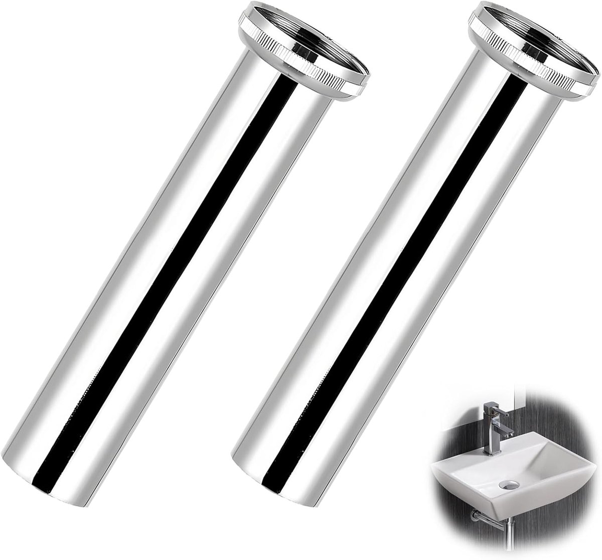 2 stuks roestvrijstalen dompelbuis, 300 mm, verstelbare buis, sifon