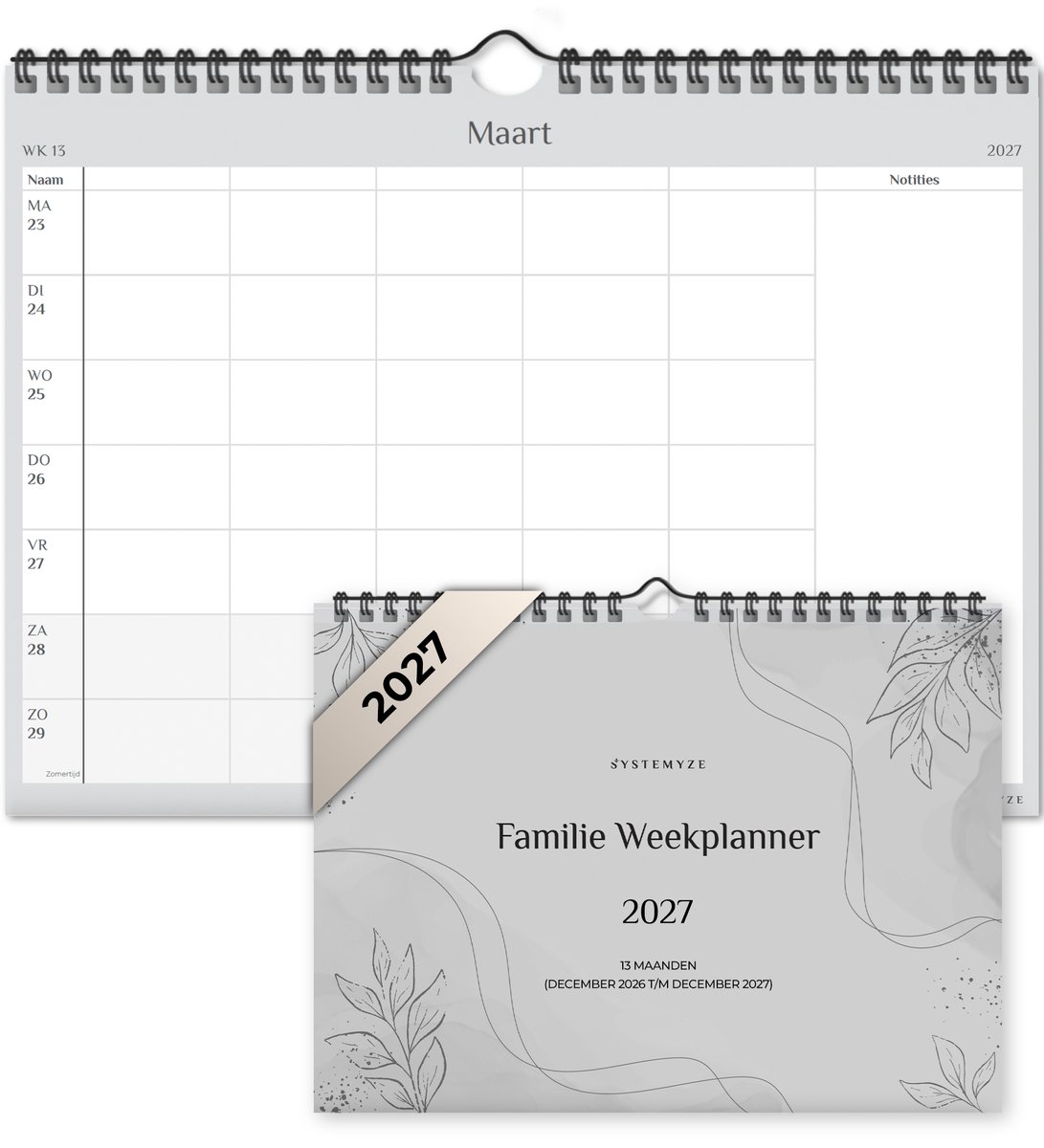 Systemyze Familieplanner Basic 2027 - Planner - Weekplanner - Gezinsplanner - Family Planner - 13 Maanden - Grijs