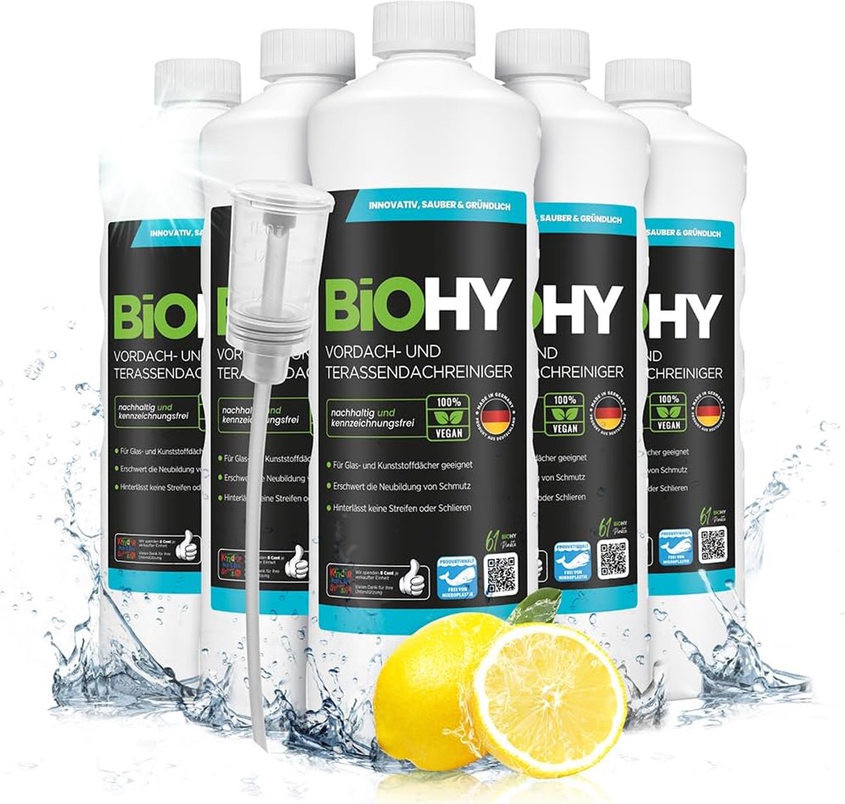 SnelShoppen - BiOHY Terras en Dakkapelreiniger (6 x 1l Fles) + Doseerder | Bio-concentraat voor Glazen Daken, Plastieken Daken, Serres | Duurzaam Scho