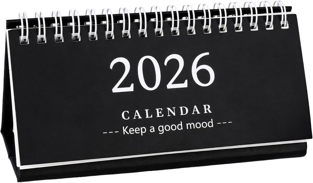 Tafelkalender 2026 - 15 x 7,5 cm - lange zwarte tafelkalender - geschikt voor bureau - SnelShoppen