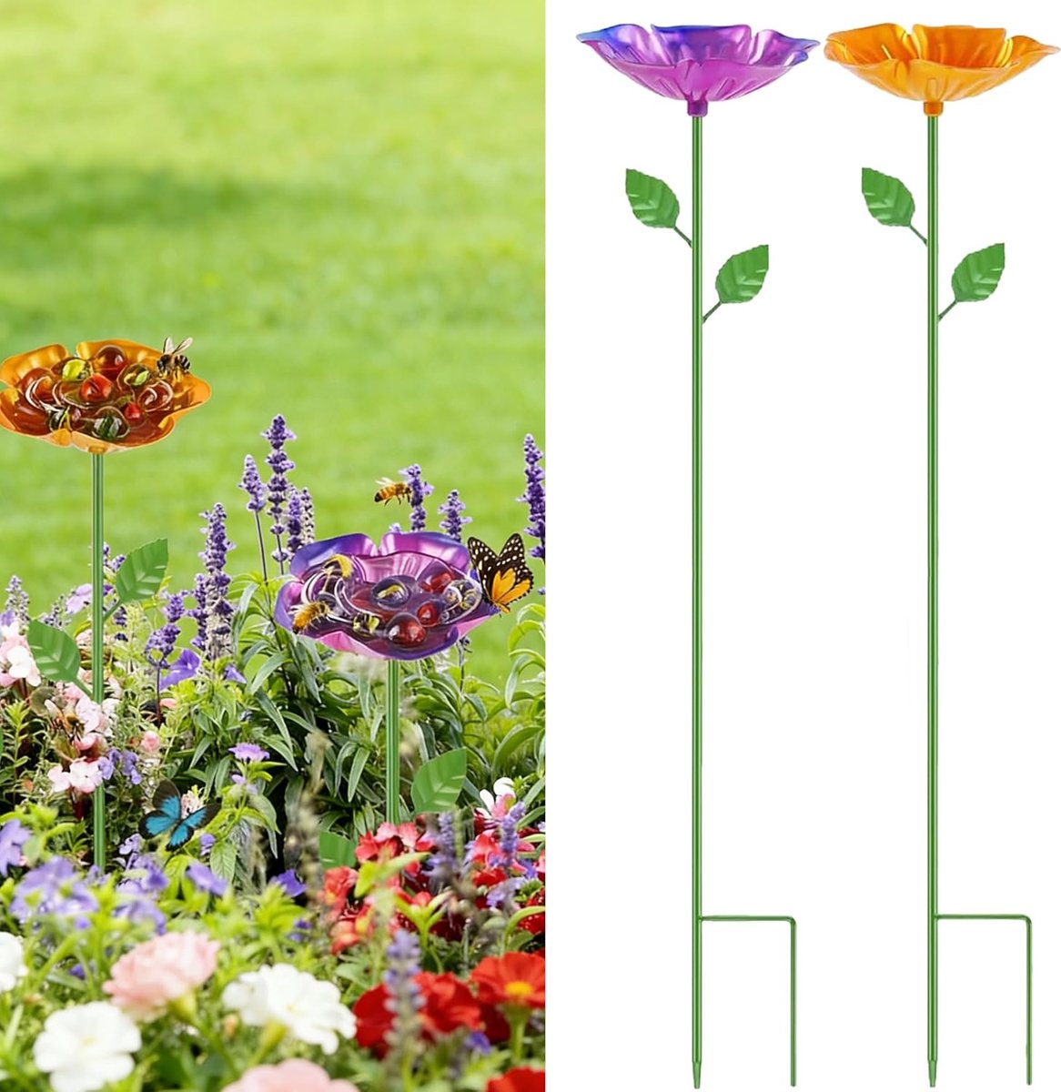 2 stuks insectendrinken, tuin, fascinerende bekers voor bijen, tuin, bijengietstation, decoratief bijenbad, drinkstations voor wilde bijen, insectendrinken, bijen en vlinderstranden (A)