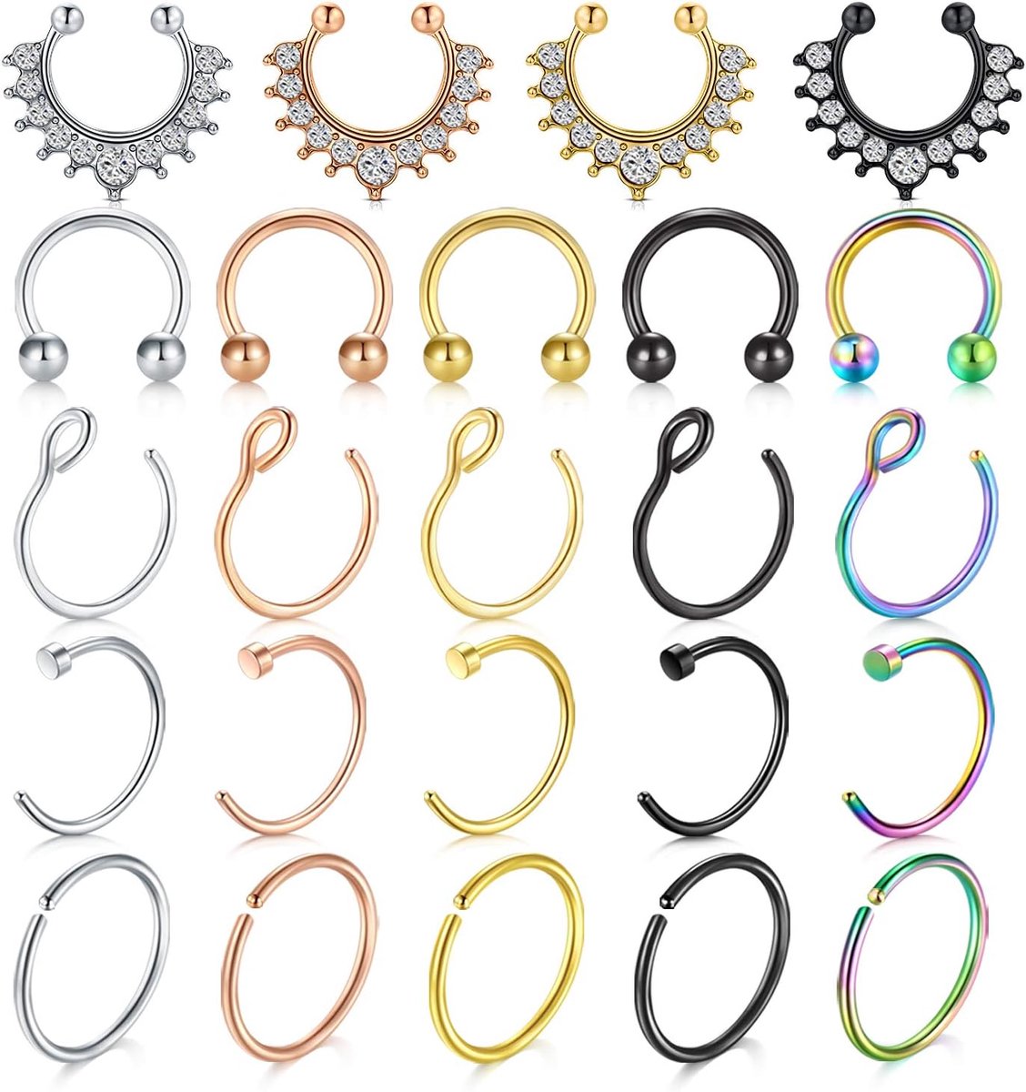 Piercing septum hoefijzer 16G 8-12mm roestvrij staal ring neus kraakbeen tragus helix oorringen piercing sieraden