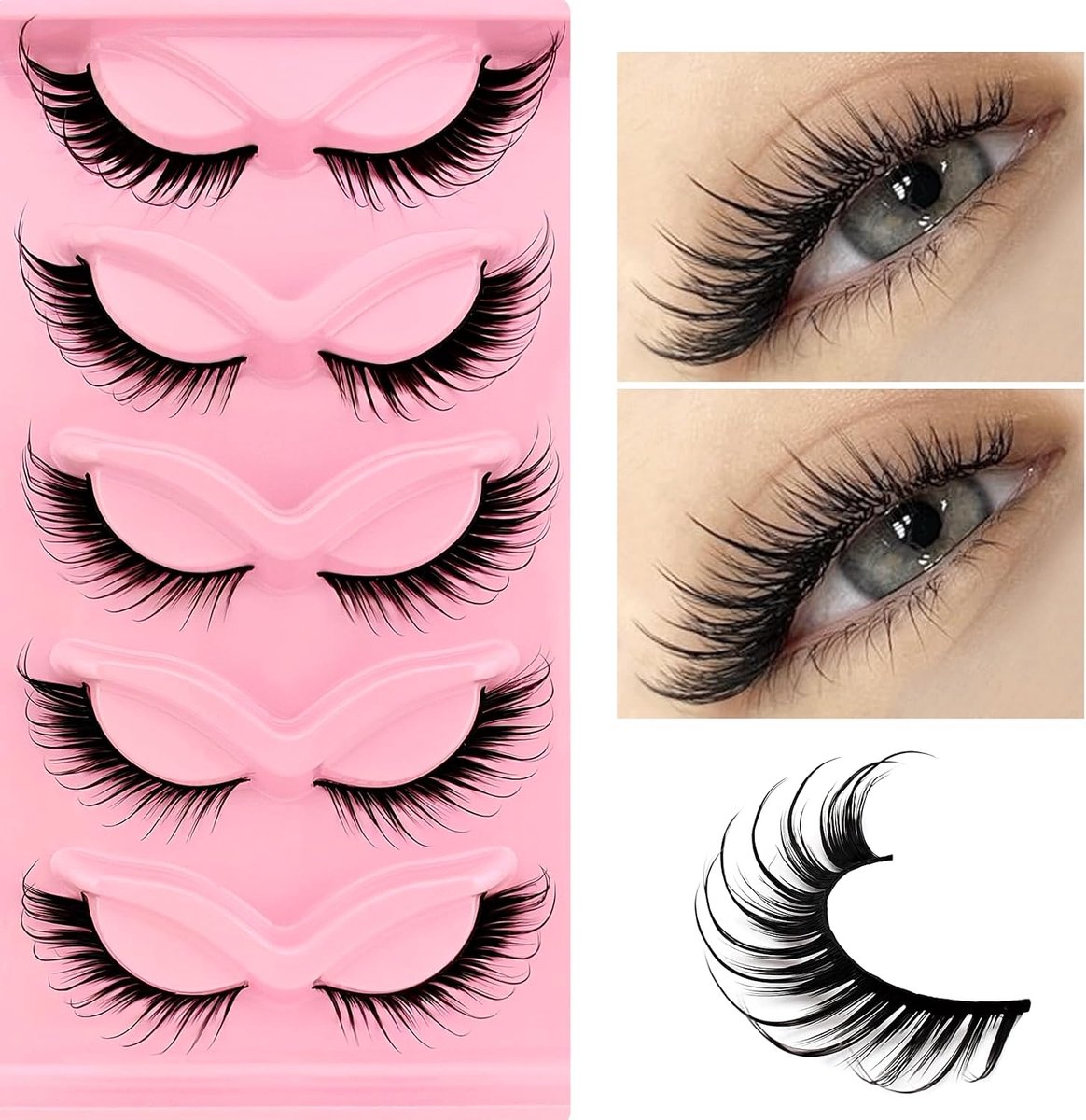 Valse wimpers, wet look, curly, Fox Eye kunstwimpers, 18 mm lang