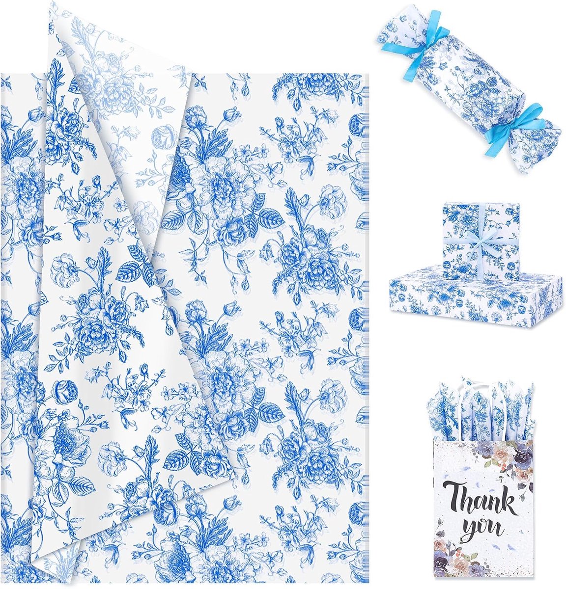Zijdepapier blauwe bloemen