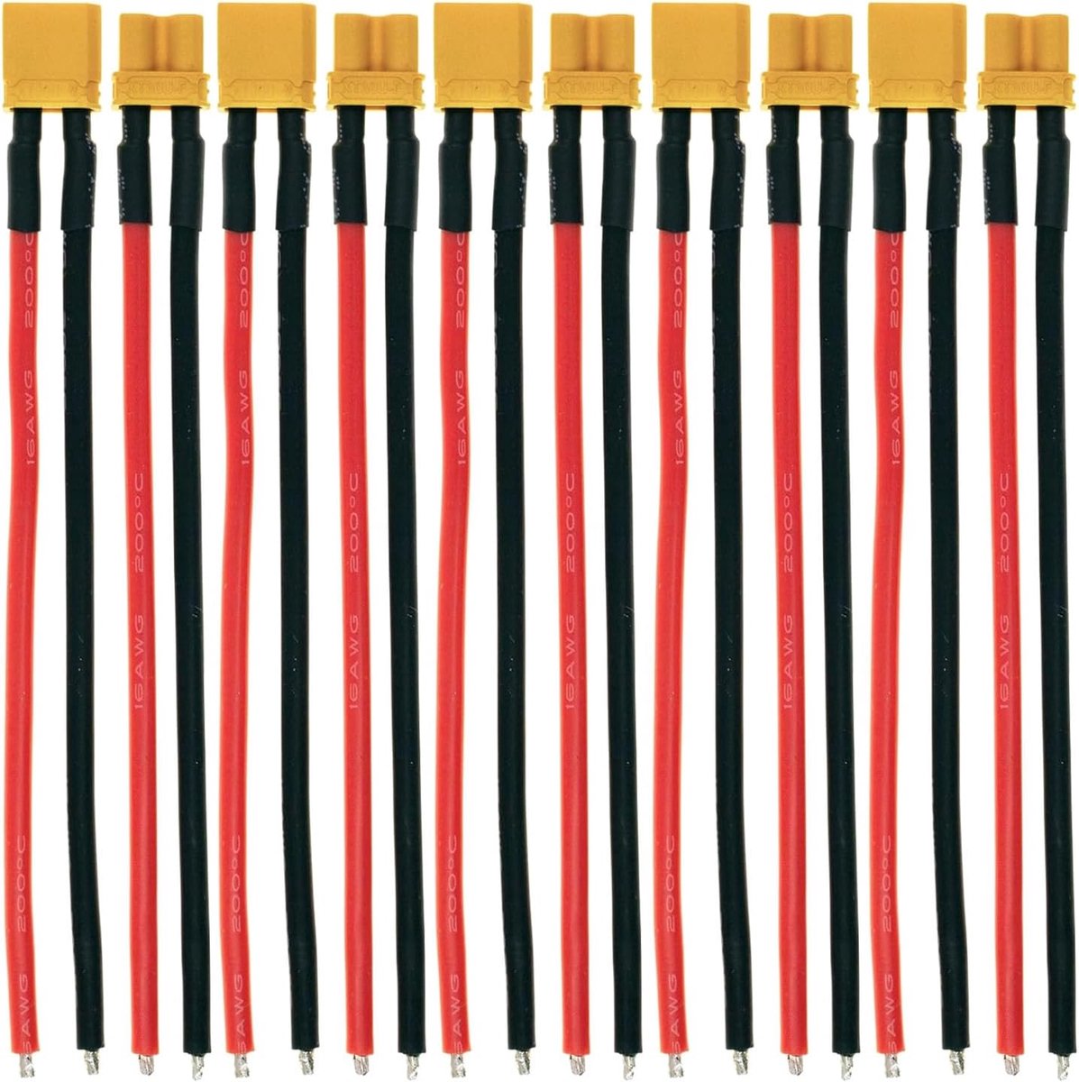 5 paar XT30-U stekkers met kabel, 10 cm, 16AWG, siliconen draad, XT30-connectoren vrouwelijk/mannelijk met behuizing, XT30 stekker, mannelijke vrouwelijke connector voor RC Lipo-batterij, FPV