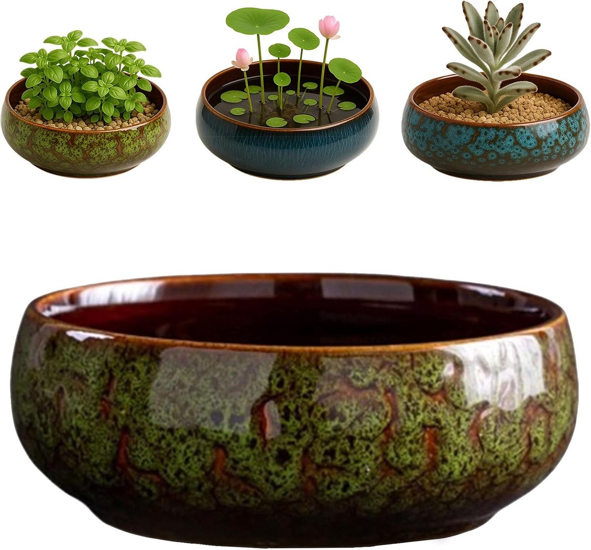 SnelShoppen - Oncpcare Lotus Bowl Plantenbak - Glazuur Keramische Bloembak voor Waterdecoratie, Bonsai en Vetplanten | Ondiepe Decoratieve Plantenkom