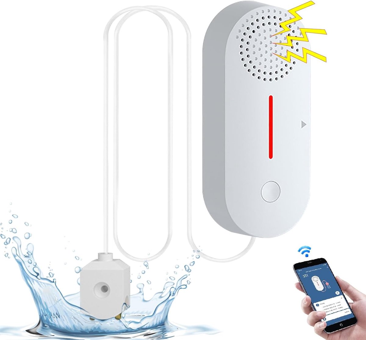 Waterlekdetector WiFi, Laag Waterniveau Alarm, 100dB Luid Wateralarm