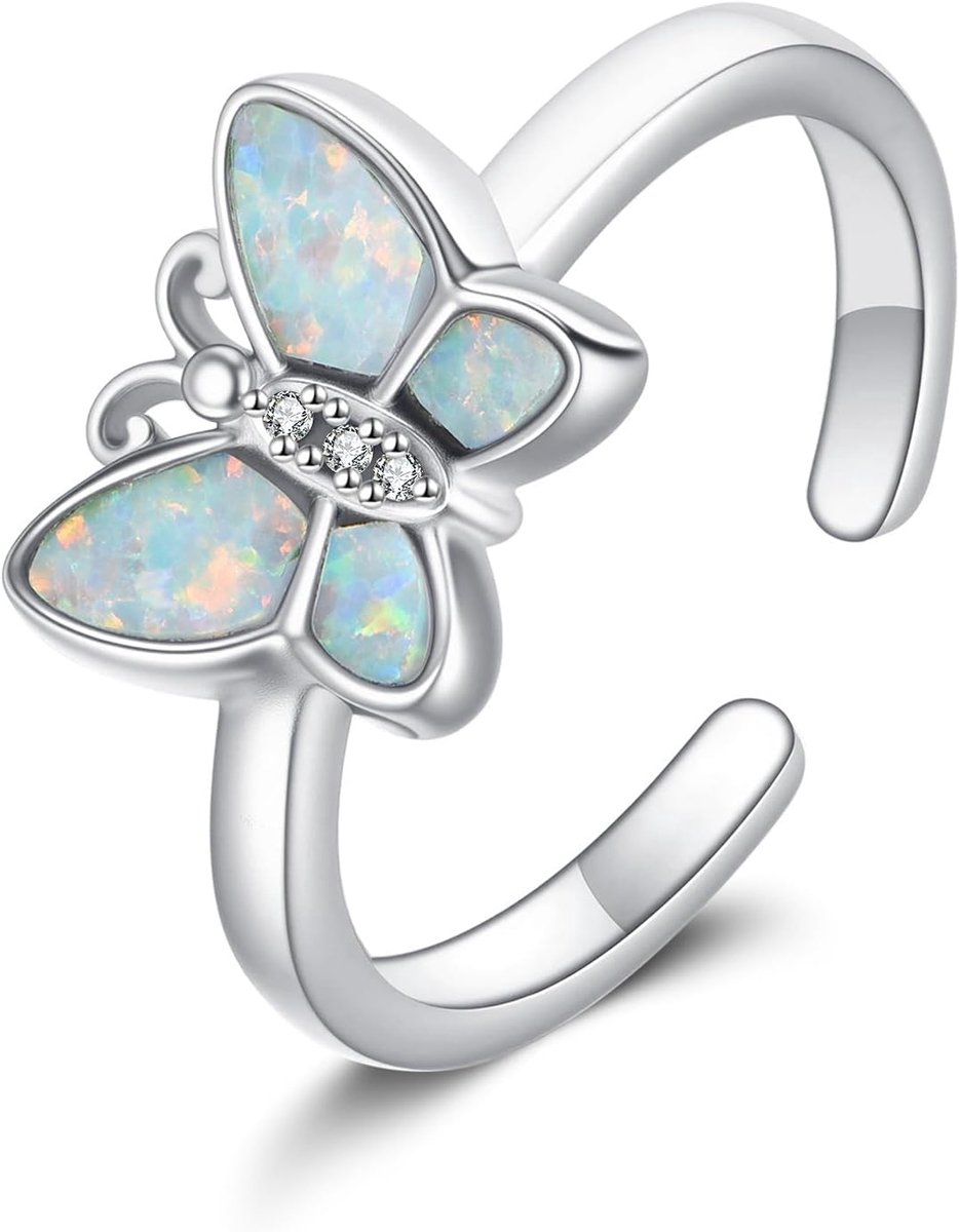 Teenringen 925 sterling zilver opaal vlinder verstelbare teenring