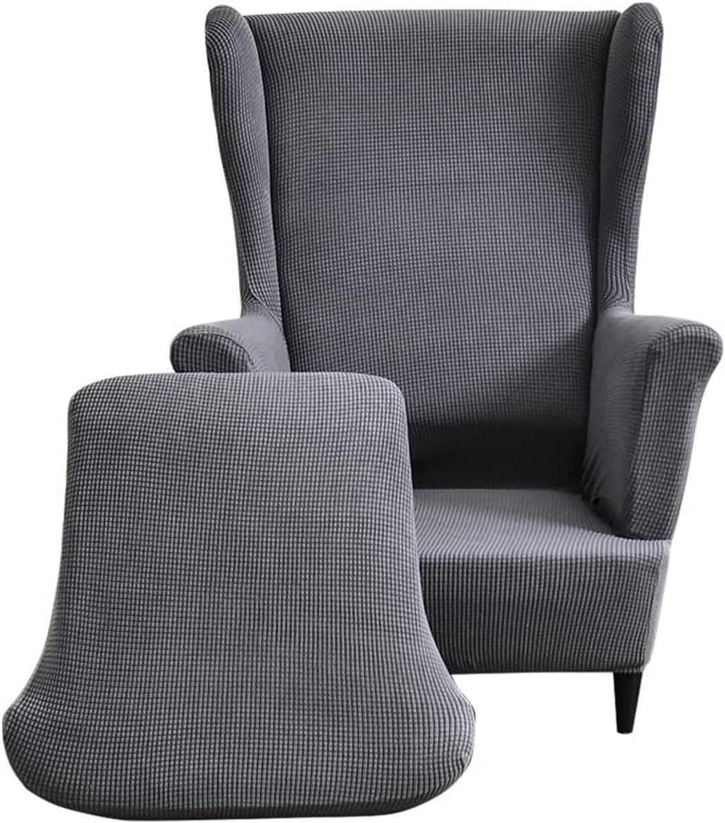 Wing Chair Covers 2 Stuks - Stretch Stof - Donkergrijs - Vernieuw je fauteuil - ShopVlot