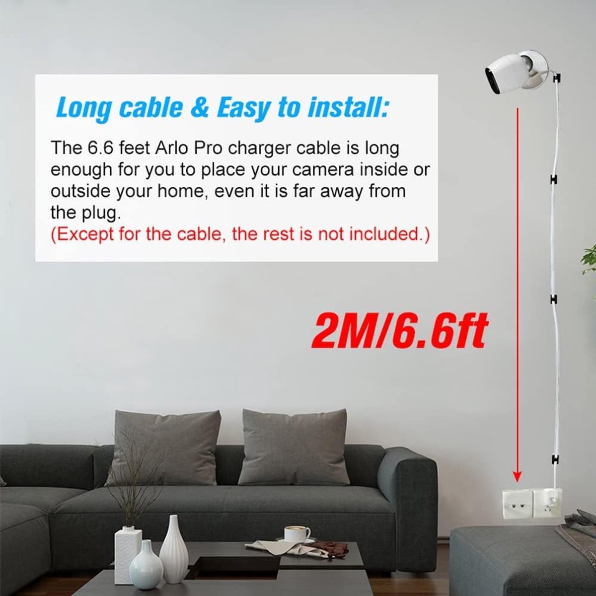 Cameralader Buiten/Binnen - Weerbestendige USB-Voedingskabel Pro, Pro 2, GO - Netsnoer Zonder Stekker (2M)