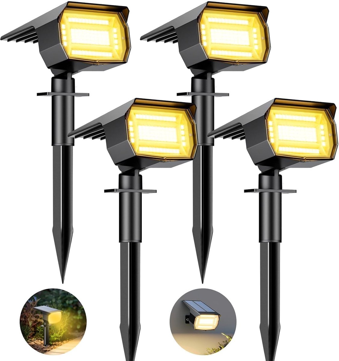 btfarm 4 stuks solarspots voor buiten en tuin, 72 led-zonnelampen