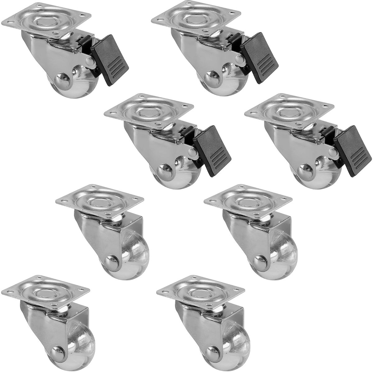 8 stuks meubelwielen 35 mm, 4 wielen met rem en 4 zonder rem, 1,5