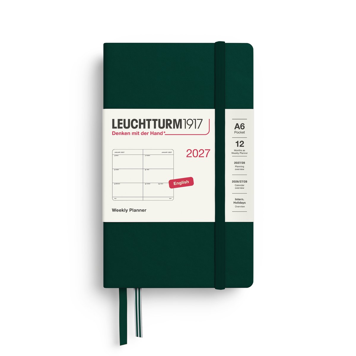 Leuchtturm1917 - 2027 - Zak Agenda - Weekly Planner - A6 Pocket 9x15cm - forest green - hardcover
