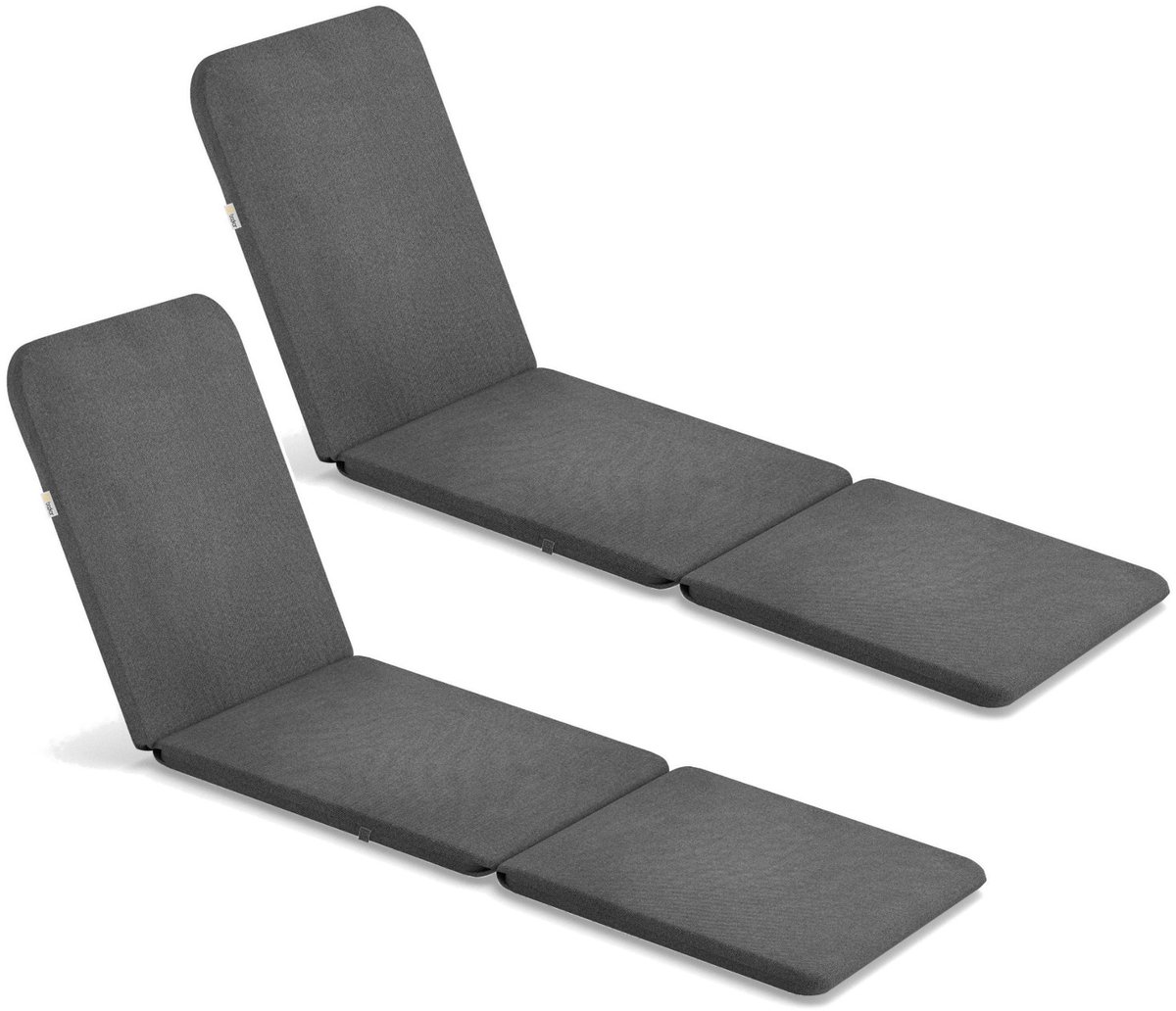 Bazkar Jaipur - Kussen voor tuinstoel - Ligbedkussen 190 x 60 cm - Waterafstotend - donkergrijs - 2 stuks
