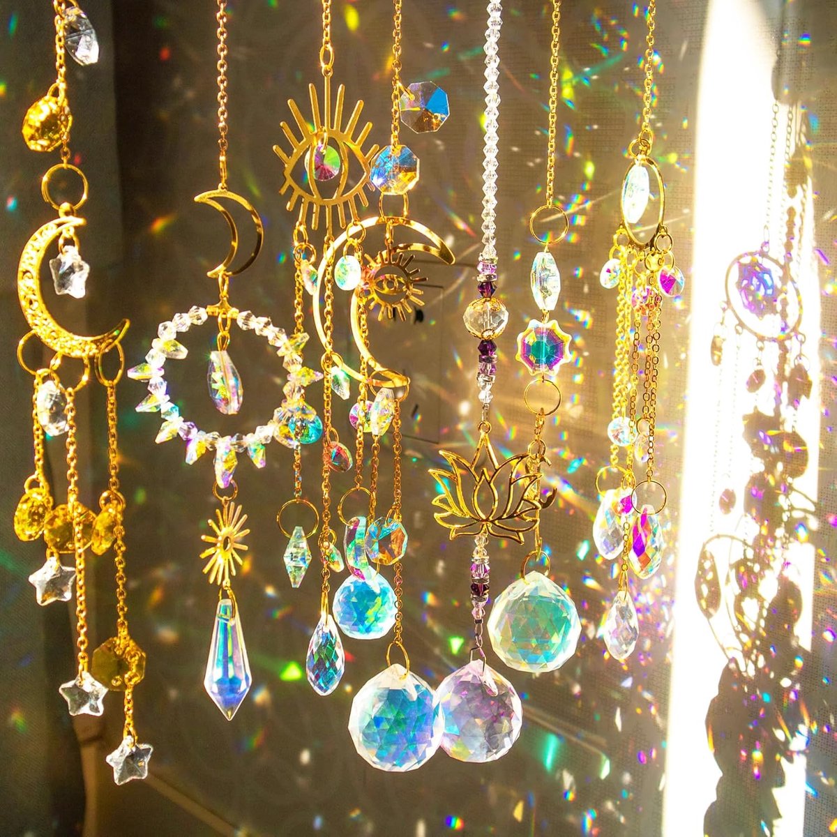 Zonnevanger, kristallen windspel, 7 stuks, kristallen hangers, decoratie, raamdecoratie, hangend, regenboogkristallen, hanger, regenboog, zonnevanger, kristal, raamdecoratie, hangend voor