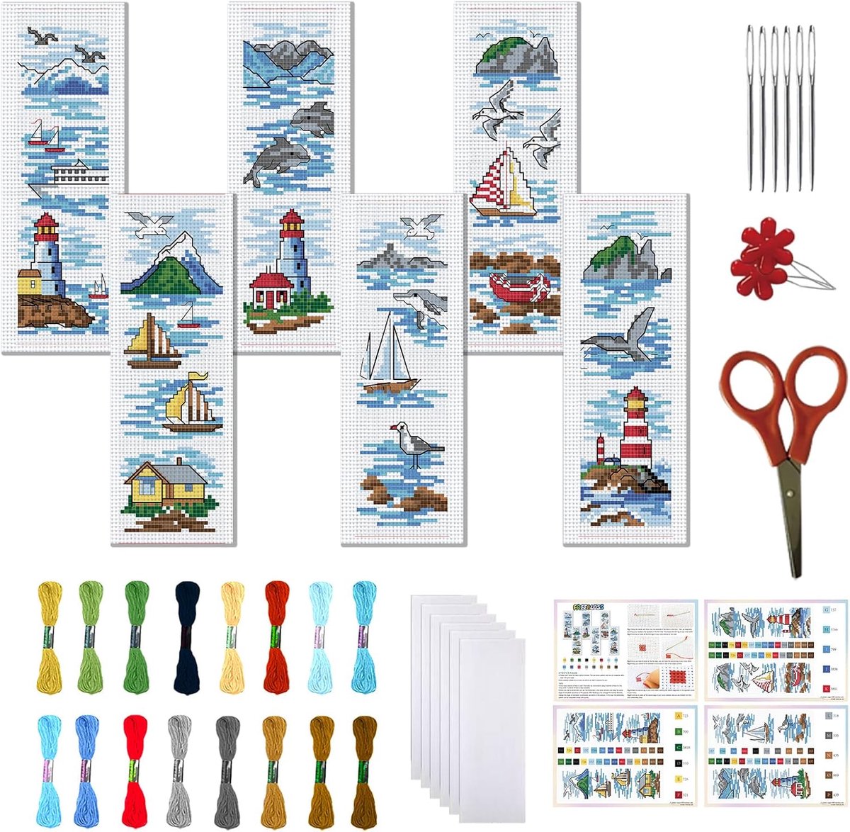 6 Set Kruissteek Bladwijzer Kit Gestempeld Kruissteek Kit Ocean View