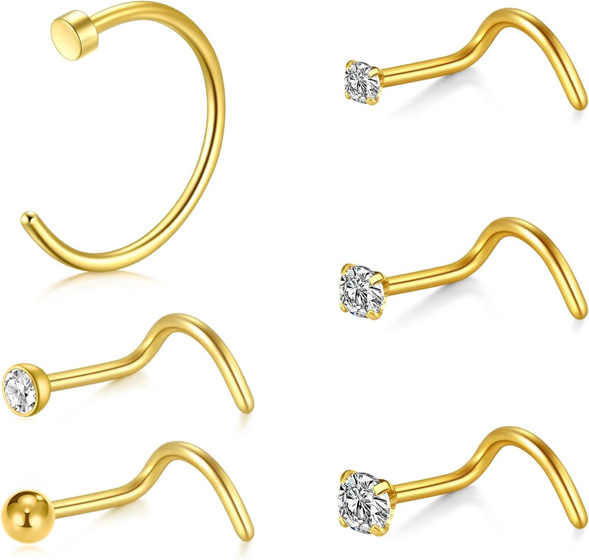 28Pcs Neus Studs Zilveren Neus Ringen Rvs Dunne Neus Bar Schroef Hoop Set Diamant 18G 20G 6/8/10/12Mm L-vormige Neus Piercing Sieraden, Roestvrij staal