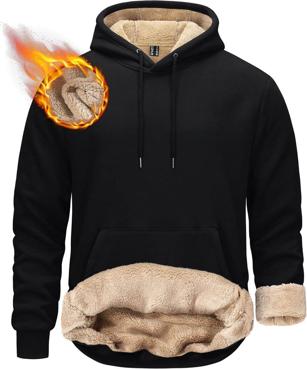 Heren pullover hoodie dik zwaargewicht Sherpa gevoerd kangoeroezak