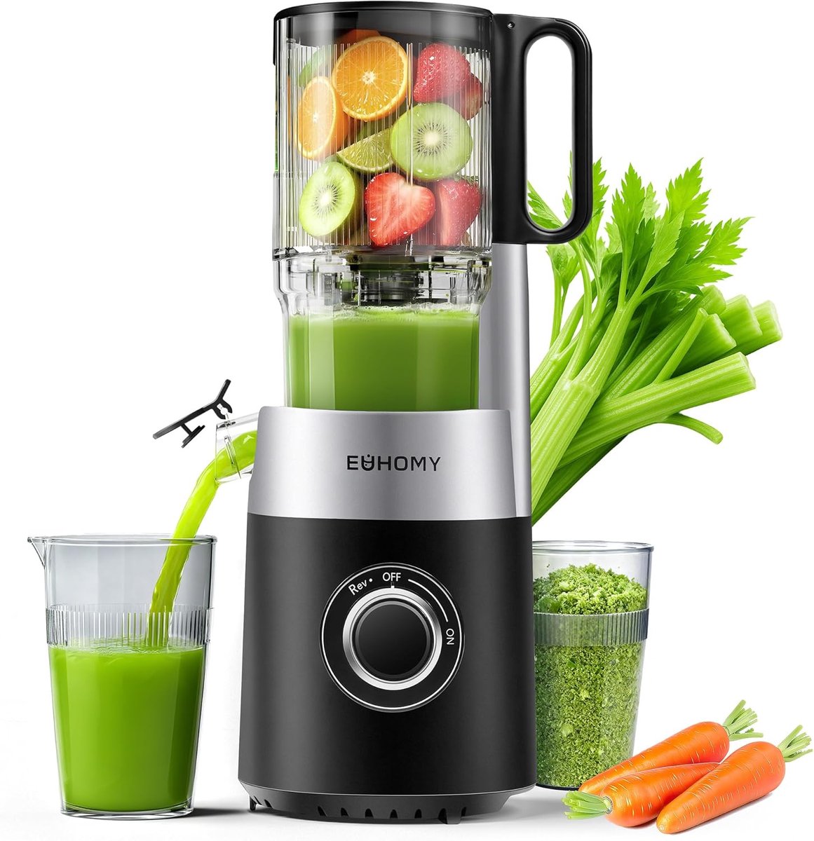 SnelShoppen - Elektrische Citrusjuicer 135 mm voor Fruit en Groenten - 220 W Motor - 1,5 L Capaciteit - Inclusief 2 Bekers - Makkelijk Schoon te Maken